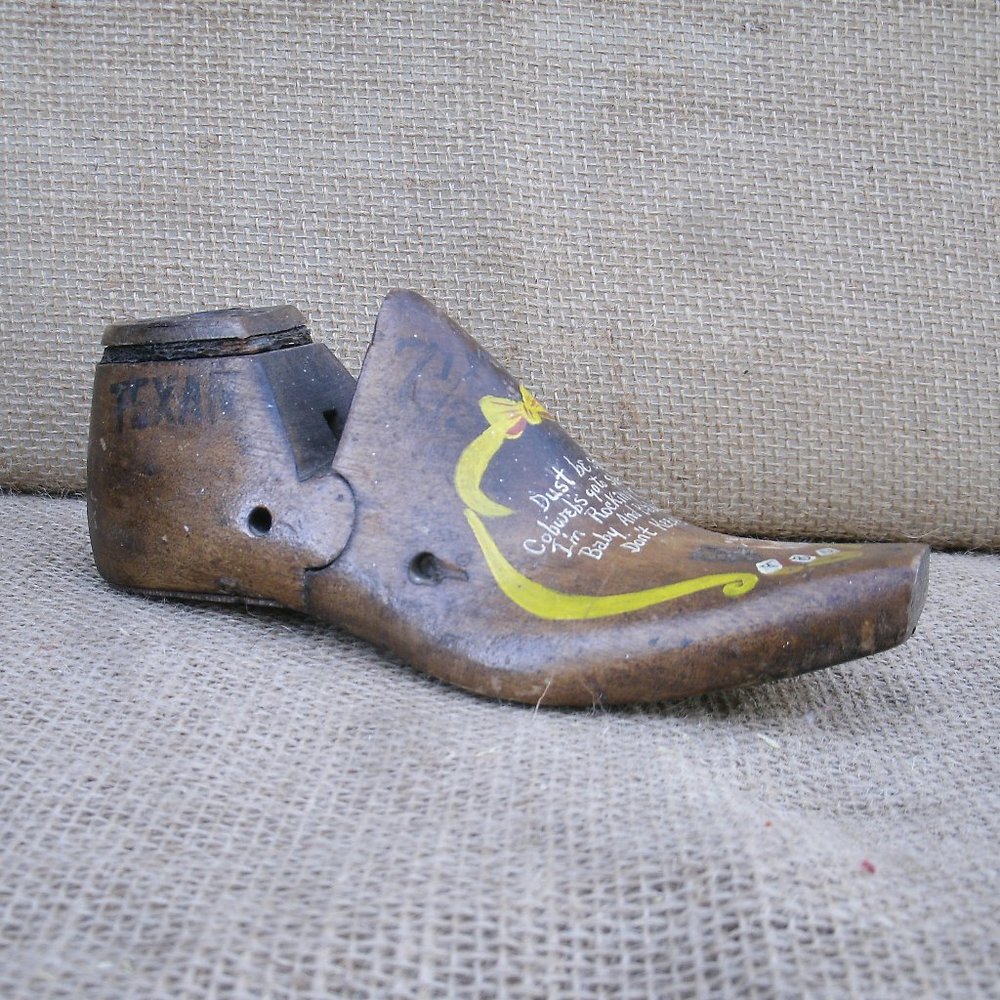 Antique Wood Shoe Form Hand Painted Design